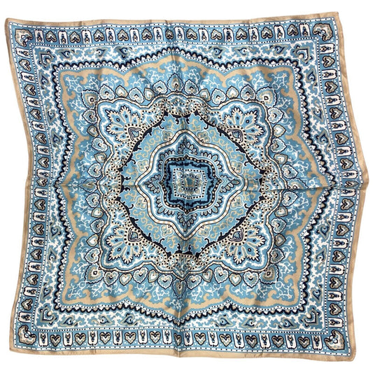 Vintage 90s 00s Blue Cream Paisley Ornamental Print Scarv