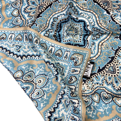 Vintage 90s 00s Blue Cream Paisley Ornamental Print Scarv