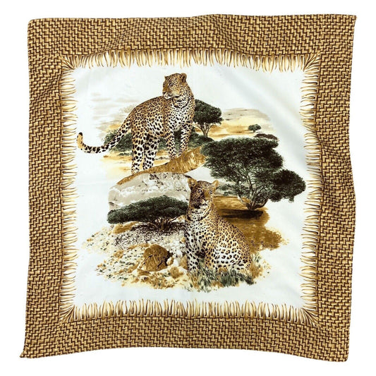 Vintage 90s 00s Gold Orange Cream Leopard Safari Graphic Print Scarf