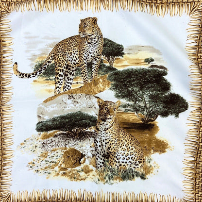 Vintage 90s 00s Gold Orange Cream Leopard Safari Graphic Print Scarf