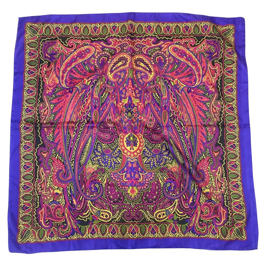 Vintage 90s 00s Purple Yellow Pink Paisley Psychedelic Floral Print Scarf