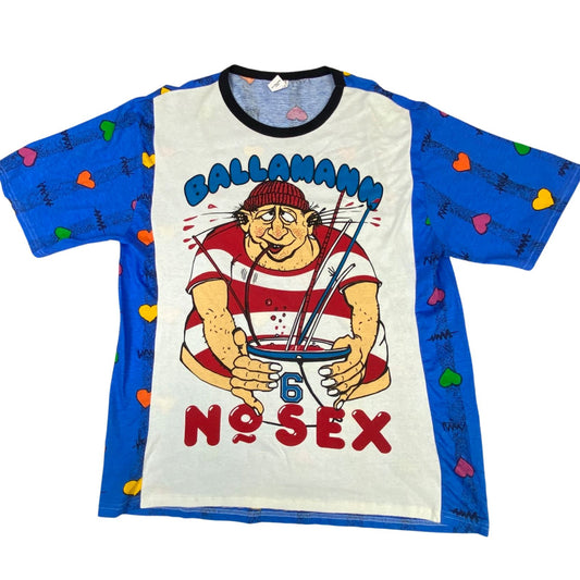 Vintage 80s 90s Blue White Wacky Graphic Printed XL