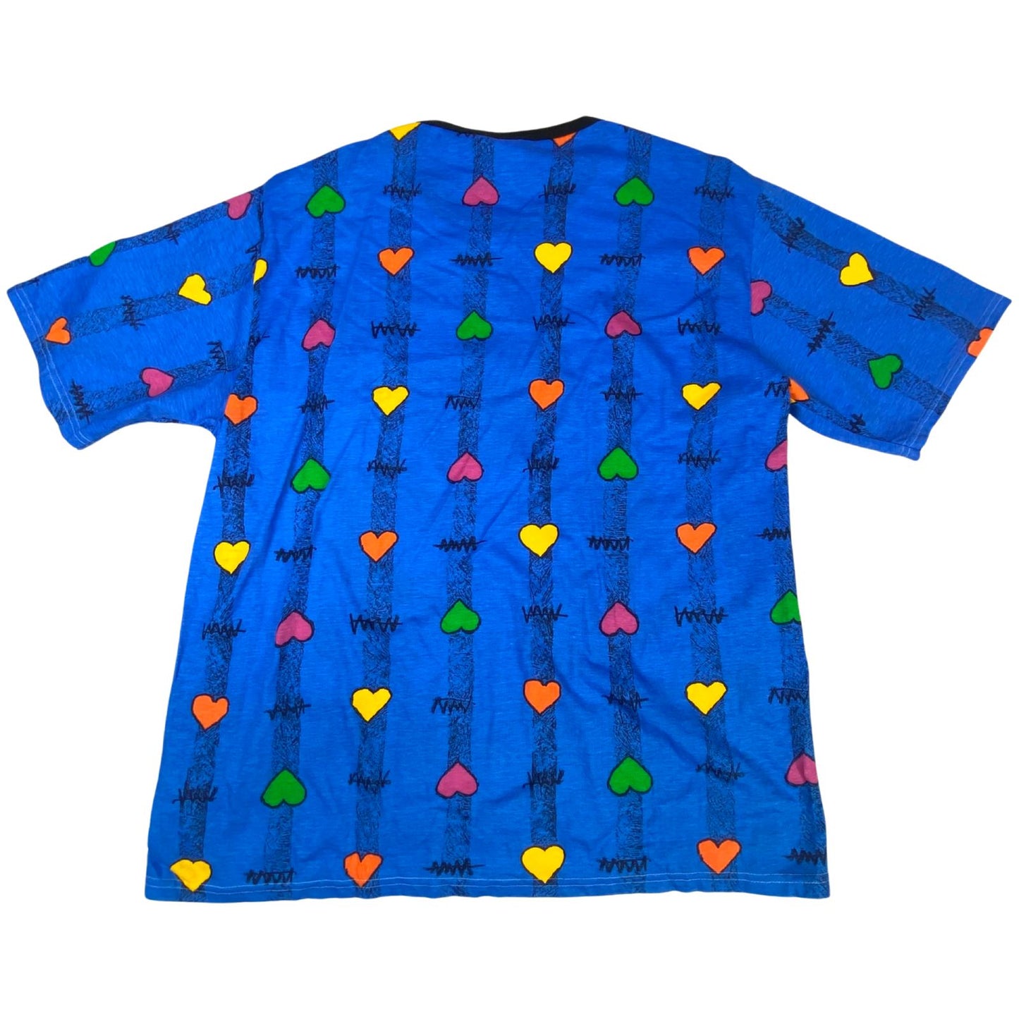 Vintage 80s 90s Blue White Wacky Graphic Printed XL