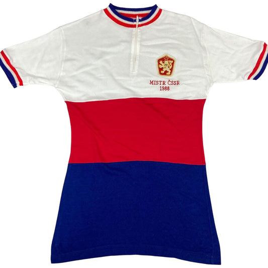 Vintage 1988 White Red Blue Cycling Zip Up Sportswear Form Fit Top S 8 10