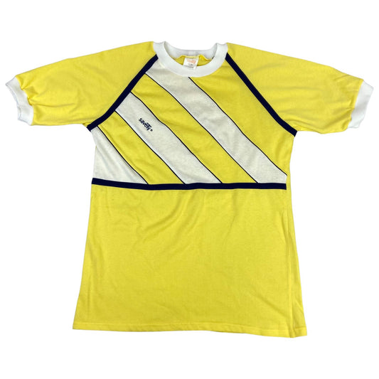 Vintage 70s 80s Yellow Navy and White Savety Stripped Panelled T-Shirt M