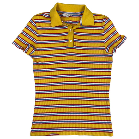 Vintage 90s Yellow Clockhouse Ribbed Stripped Button Up Polo Shirt Top S 8/10