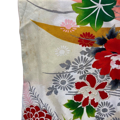 Vintage 60s 70s Yellow Red Green Silk Floral Komon Showa Kimono 8 10 S