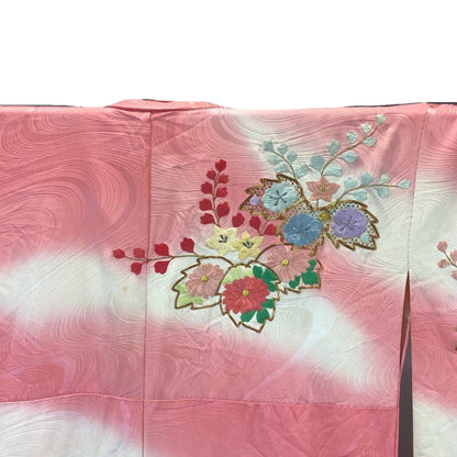 Vintage 60s 70s Pink Cream Silk Embroidered Floral Komon Showa Kimono 16 L