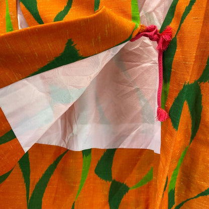 Vintage 80s 90s Orange Green Geometric Pattern Komon Haori Kimono 12 M