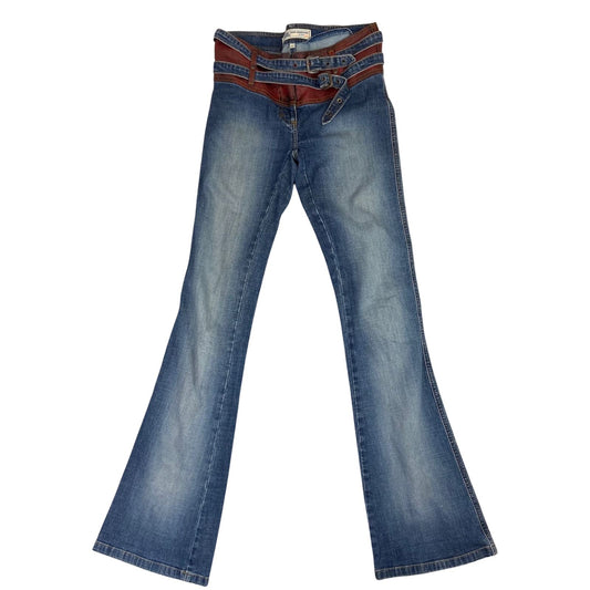 Vintage 00s Y2K Blue Red Mogul Flared Low Waist Jeans Contrast Waistband S 8/10