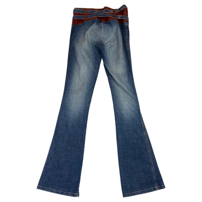Vintage 00s Y2K Blue Red Mogul Flared Low Waist Jeans Contrast Waistband S 8/10