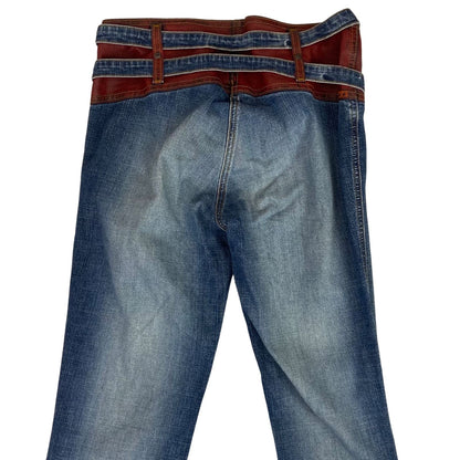 Vintage 00s Y2K Blue Red Mogul Flared Low Waist Jeans Contrast Waistband S 8/10