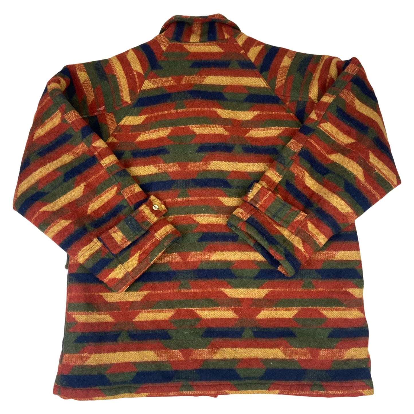 VTG 90s COZY WOOL AZTEC PATTERN BLANKET COAT JACKET NAVAJO STYLE 50” XXL