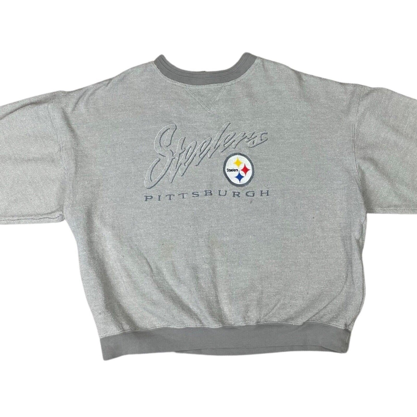 Vintage 90s 00s Grey Lee Steelers NFL Embroidered Waffle Knit Sweater XXL