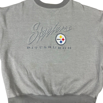 Vintage 90s 00s Grey Lee Steelers NFL Embroidered Waffle Knit Sweater XXL