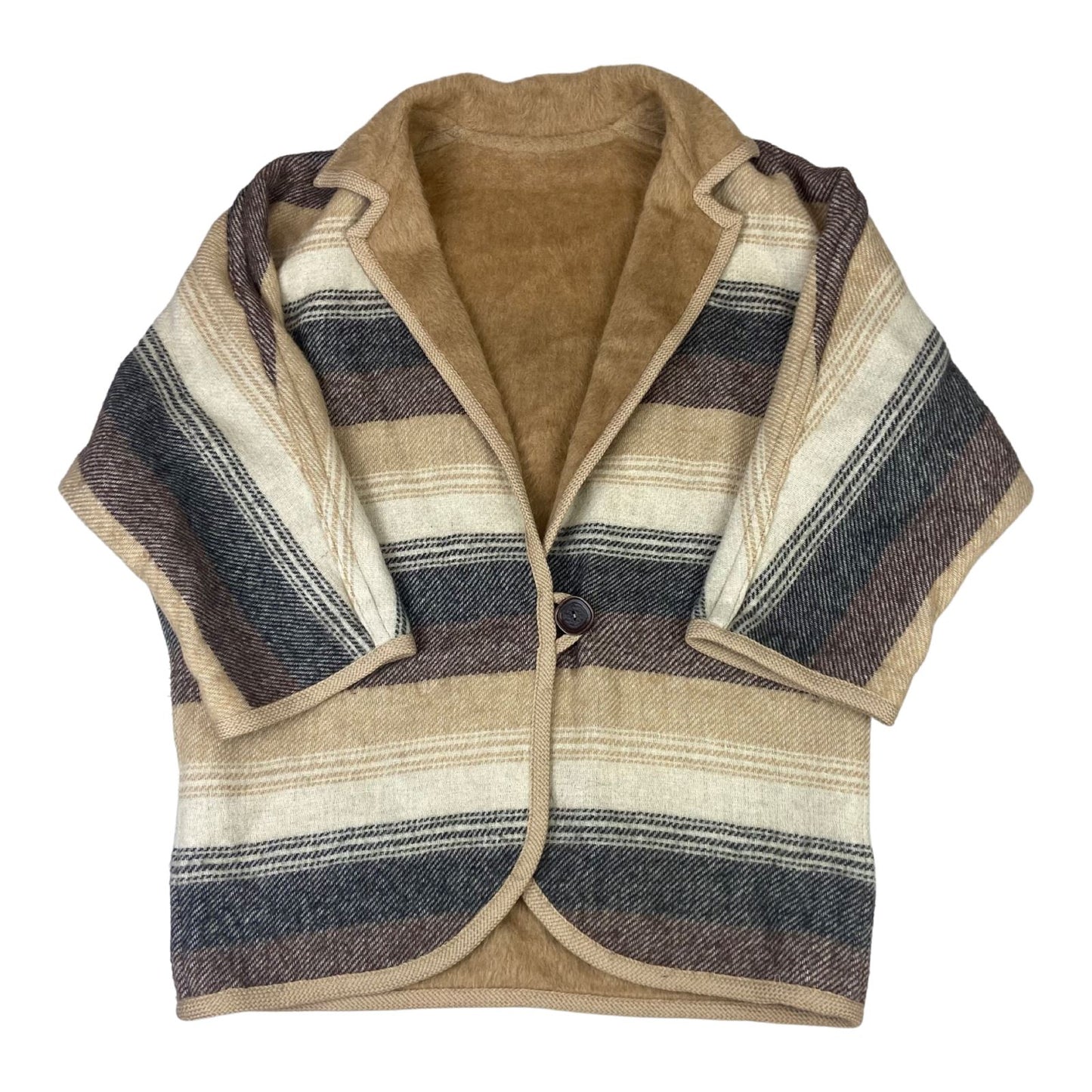 VTG WOOL AZTEC NAVAJO PATTERN BLANKET COAT JACKET BAT WING KIMONO STYLE 16 L