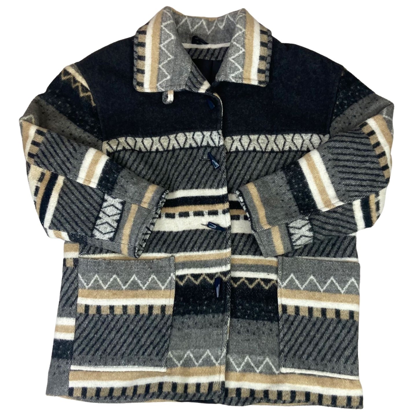 VTG 90s NEW FAST WOOL AZTEC PATTERN BLANKET COAT JACKET NAVAJO STYLE 38” S