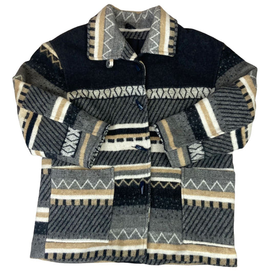 VTG 90s NEW FAST WOOL AZTEC PATTERN BLANKET COAT JACKET NAVAJO STYLE 38” S