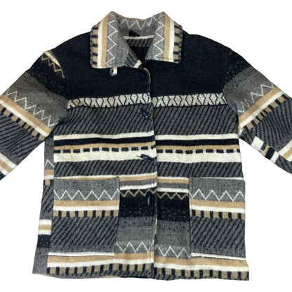 VTG 90s NEW FAST WOOL AZTEC PATTERN BLANKET COAT JACKET NAVAJO STYLE 38” S