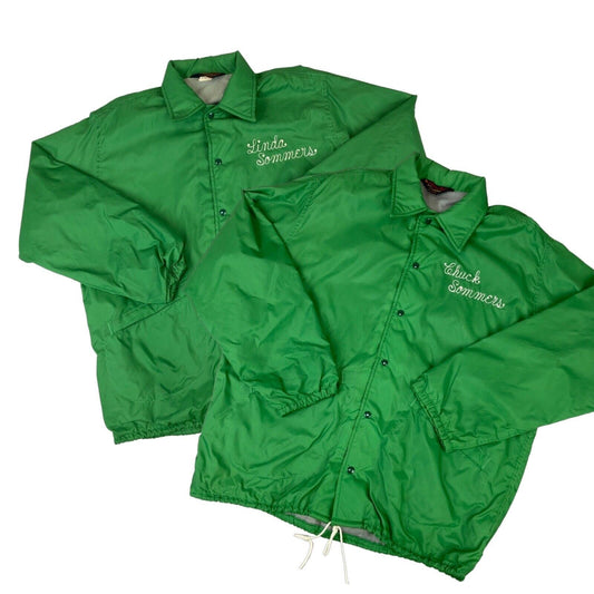 PAIR VTG 70s USA CHAIN STITCH PLA-JAC WHISPERING PINES CAMPGROUND JACKETS L & M