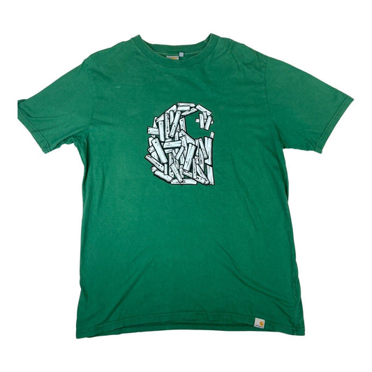 Vintage 00s Green Carhartt Double Graphic Printed Crew Neck T-shirt XL