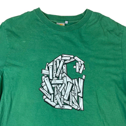 Vintage 00s Green Carhartt Double Graphic Printed Crew Neck T-shirt XL