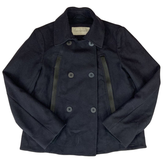 Vintage 00s Navy Blue Calvin Klein Jeans Wool Double Breasted Coat 8 10 S