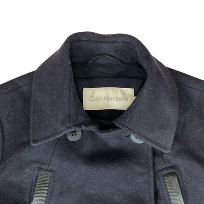 Vintage 00s Navy Blue Calvin Klein Jeans Wool Double Breasted Coat 8 10 S
