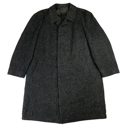VTG 60s 70s GENUINE WOOL HARRIS TWEED MENS OVERCOAT DAPPER CHARCOAL 48 XL