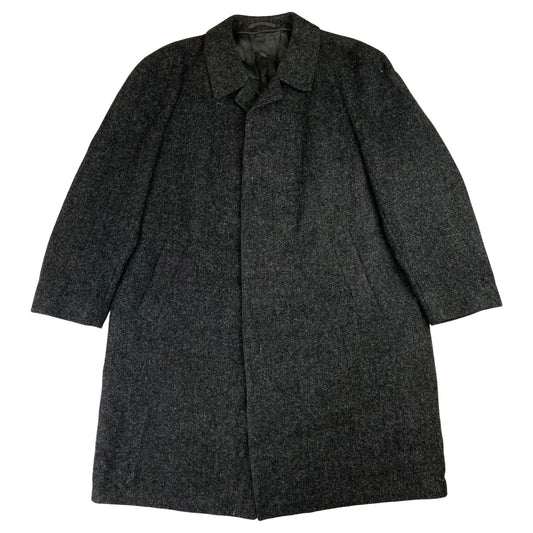 VTG 60s 70s GENUINE WOOL HARRIS TWEED MENS OVERCOAT DAPPER CHARCOAL 48 XL