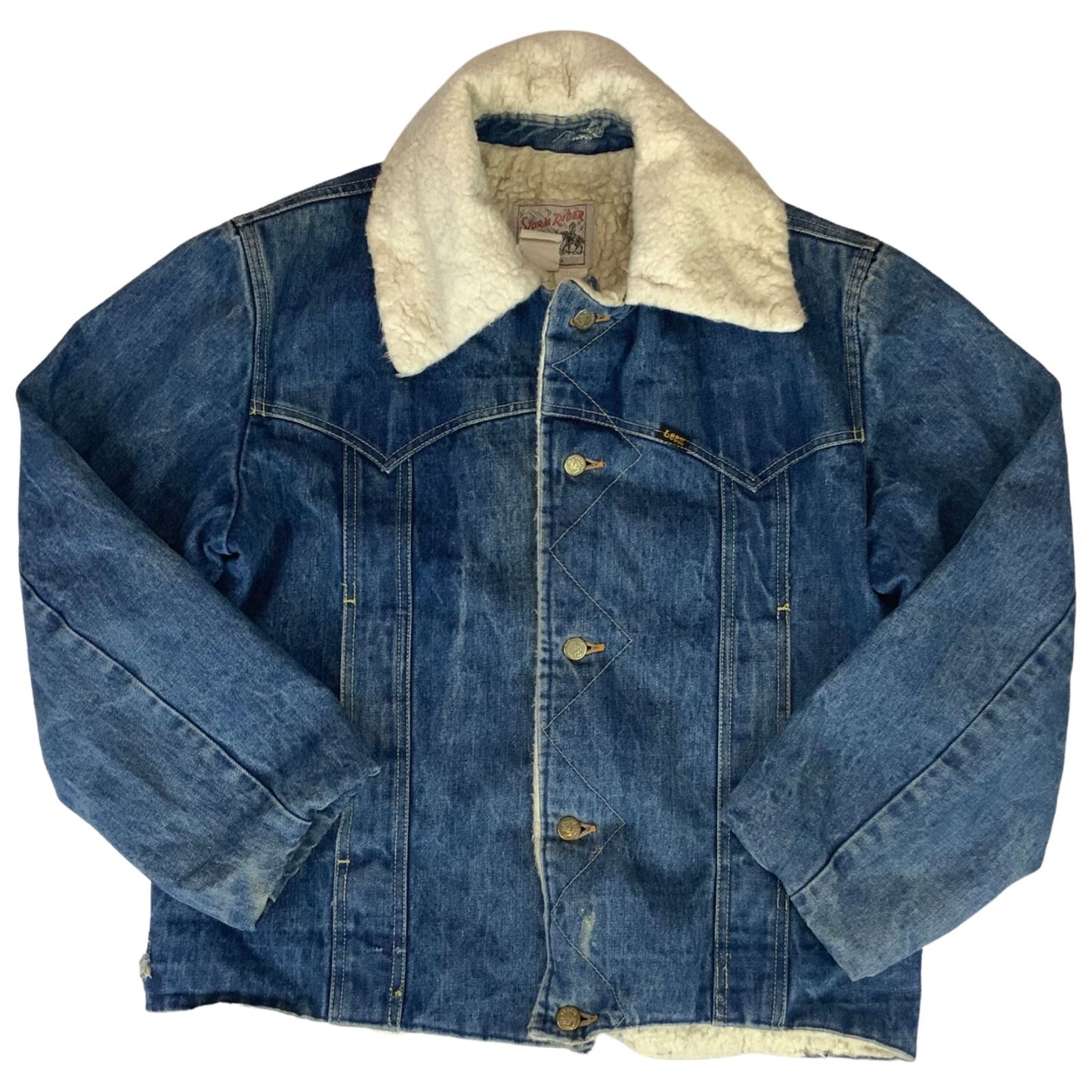 VTG 1960s LEE STORM RIDER WESTERN SHERPA DENIM BARN JACKET ROCKABILLY 46” (42) L