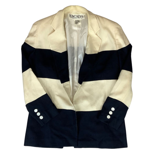 Vintage 80s Cream Black Escada Wool Silk Striped Blazer 12 14 M