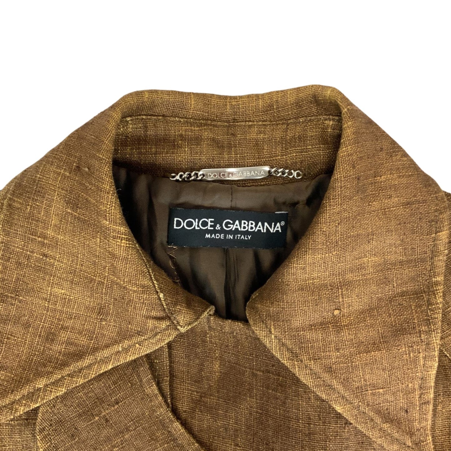 Vintage 90s 00s Brown Gold Dolce & Gabbana Linen Trench Coat 38 8 10 S