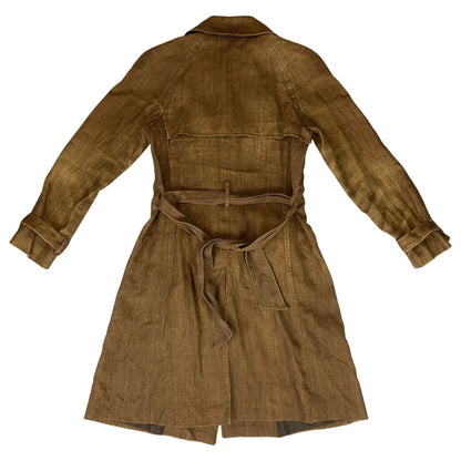 Vintage 90s 00s Brown Gold Dolce & Gabbana Linen Trench Coat 38 8 10 S