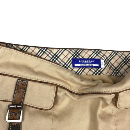 Vintage 90s 00s Beige Burberry Blue Label A-Line Skirt Buckled Nova Check S 8 10
