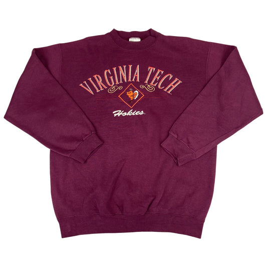 Vintage 90s Burgundy Virginia Tech Hokies NCAA Crewneck Sweatshirt Large