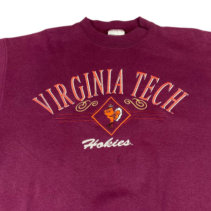 Vintage 90s Burgundy Virginia Tech Hokies NCAA Crewneck Sweatshirt Large