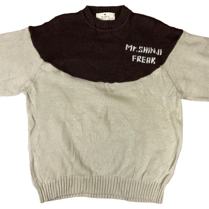 VTG 90s BROWN & BEIGE MR SHINJI FREAK CREW NECK KNIT JUMPER SWEATER JAPAN 42” L