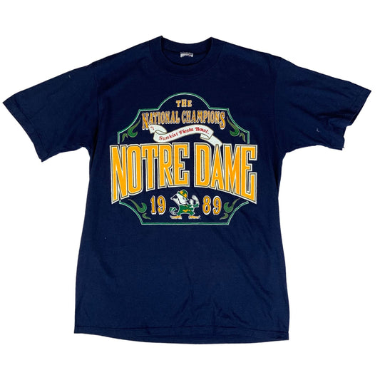 Vintage 1989 Navy Notre Dame Fighting Irish Football Sunkist Fiesta Bowl Tee M