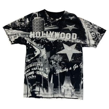 Vintage 90s All Over Print Hollywood Whisky A Go Go USA T-Shirt Large