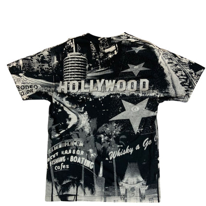 Vintage 90s All Over Print Hollywood Whisky A Go Go USA T-Shirt Large