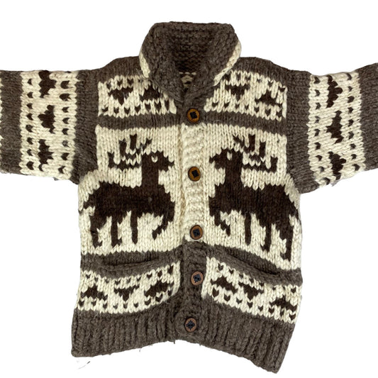 VTG NATIVE CANADIAN COWICHAN INDIAN HAND KNIT CARDIGAN ROCKABILLY HOT ROD 38”