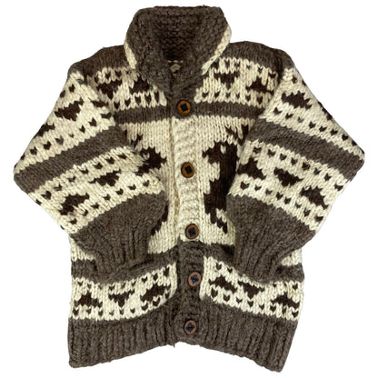 VTG NATIVE CANADIAN COWICHAN INDIAN HAND KNIT CARDIGAN ROCKABILLY HOT ROD 38”
