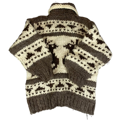 VTG NATIVE CANADIAN COWICHAN INDIAN HAND KNIT CARDIGAN ROCKABILLY HOT ROD 38”