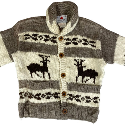 VTG NATIVE CANADIAN COWICHAN INDIAN HAND KNIT CARDIGAN ROCKABILLY HOT ROD 39” M