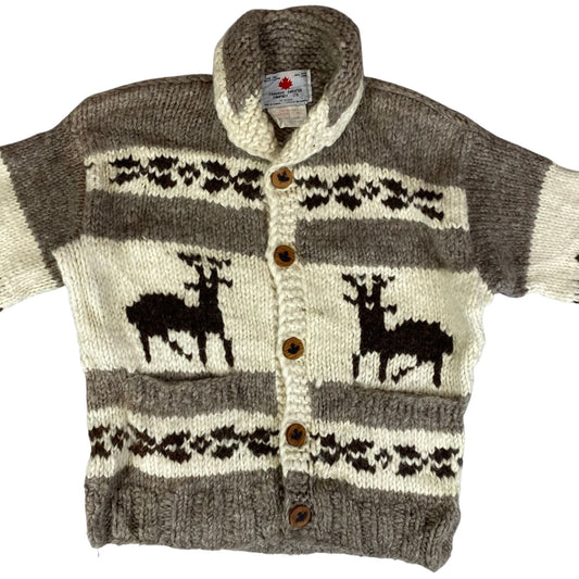 VTG NATIVE CANADIAN COWICHAN INDIAN HAND KNIT CARDIGAN ROCKABILLY HOT ROD 39” M