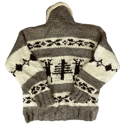 VTG NATIVE CANADIAN COWICHAN INDIAN HAND KNIT CARDIGAN ROCKABILLY HOT ROD 39” M