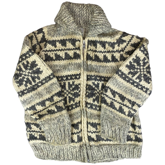 VTG NATIVE CANADIAN COWICHAN INDIAN HAND KNIT CARDIGAN ROCKABILLY HOT ROD 36” S