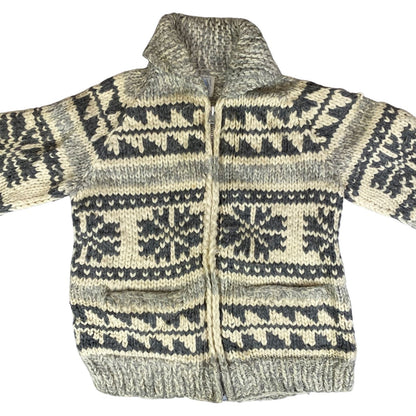 VTG NATIVE CANADIAN COWICHAN INDIAN HAND KNIT CARDIGAN ROCKABILLY HOT ROD 36” S