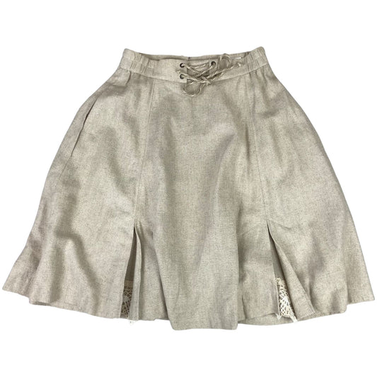 Vintage 90s 00s Cream Authentic Tyrolean Linen Skirt Crochet Cottagecore XS 6